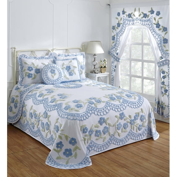 Better Trends 80" x 110" Bedspread For Twin Size Bed 100% Cotton Soft & Breathable Bedding Luxurious Floral Design, Machine Washable (Blue) Bloomfield Collection