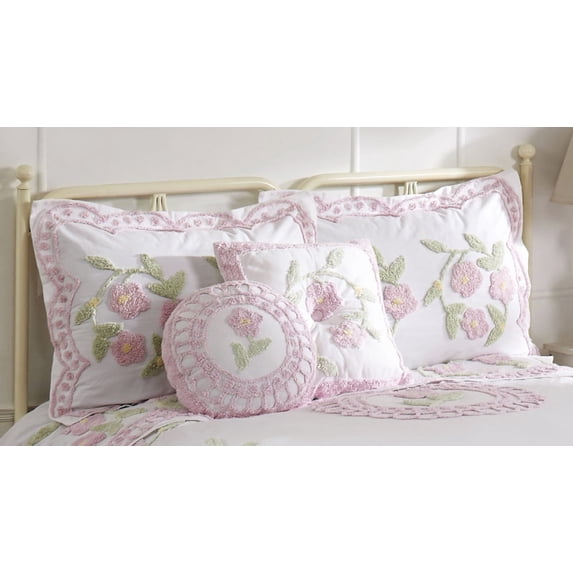 Better Trends 15" Round Pillow 100% Cotton Floral Decorative Cushion, Soft & Breathable, Bloomfield Collection - Rose