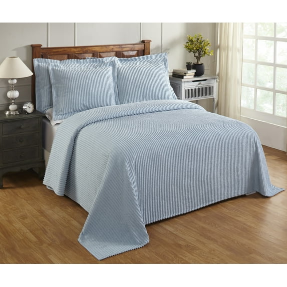 Better Trends 100% Cotton Twin Bedspread – Soft & Cozy Classic Stripe Coverlet, Machine Washable (81" x 110", Blue) Jullian Collection
