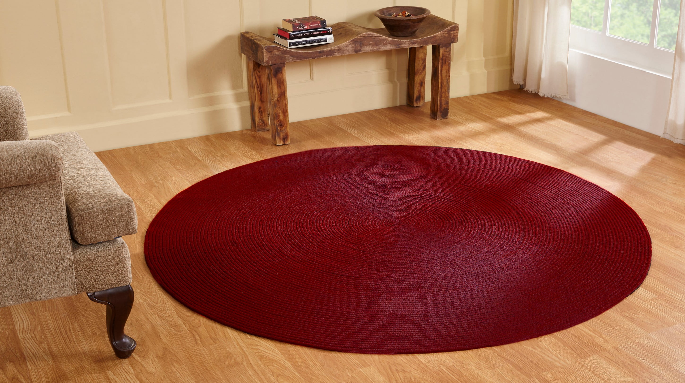 Better Trends Burgundy Solid Alpine Polypropylene Braided Rug, 72