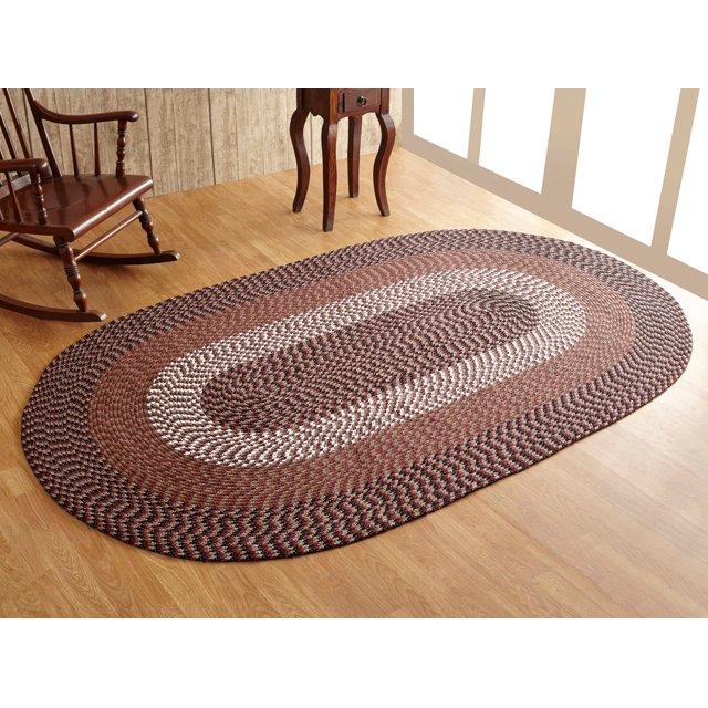 Better Trends Burgundy Stripe Alpine Polypropylene Braided Rug, 60" x