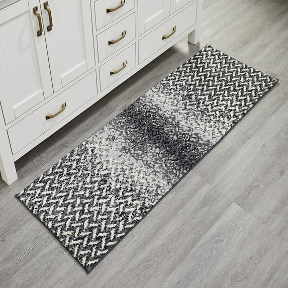 Better Trends Runner Bath Rug 20” x 60” Bathroom Rug Mat Non-Slip Micro Polyester Bath Rugs for Bathroom Floor, Shower, Tub, Casablanca Collection - (Gray)