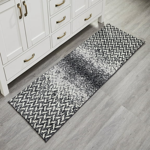 Better Trends Runner Bath Rug 20” x 60” Bathroom Rug Mat Non-Slip Micro Polyester Bath Rugs for Bathroom Floor, Shower, Tub, Casablanca Collection - (Gray)