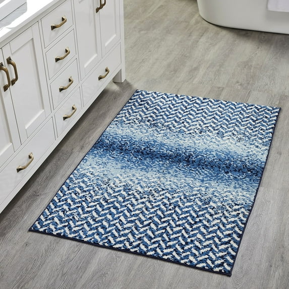 Better Trends Bath Rug 30” x 50” Bathroom Rug Mat Non-Slip Micro Polyester Bath Rugs for Bathroom Floor, Shower, Tub, Toilet Casablanca Collection - (Blue)