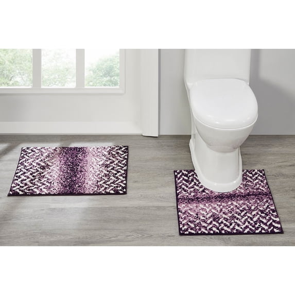 Better Trends Bath Rug Set 2 Piece Bath Mat Non Slip Micro Polyester Bathroom Floor Set, Shower, Tub, Casablanca Collection – (Purple)