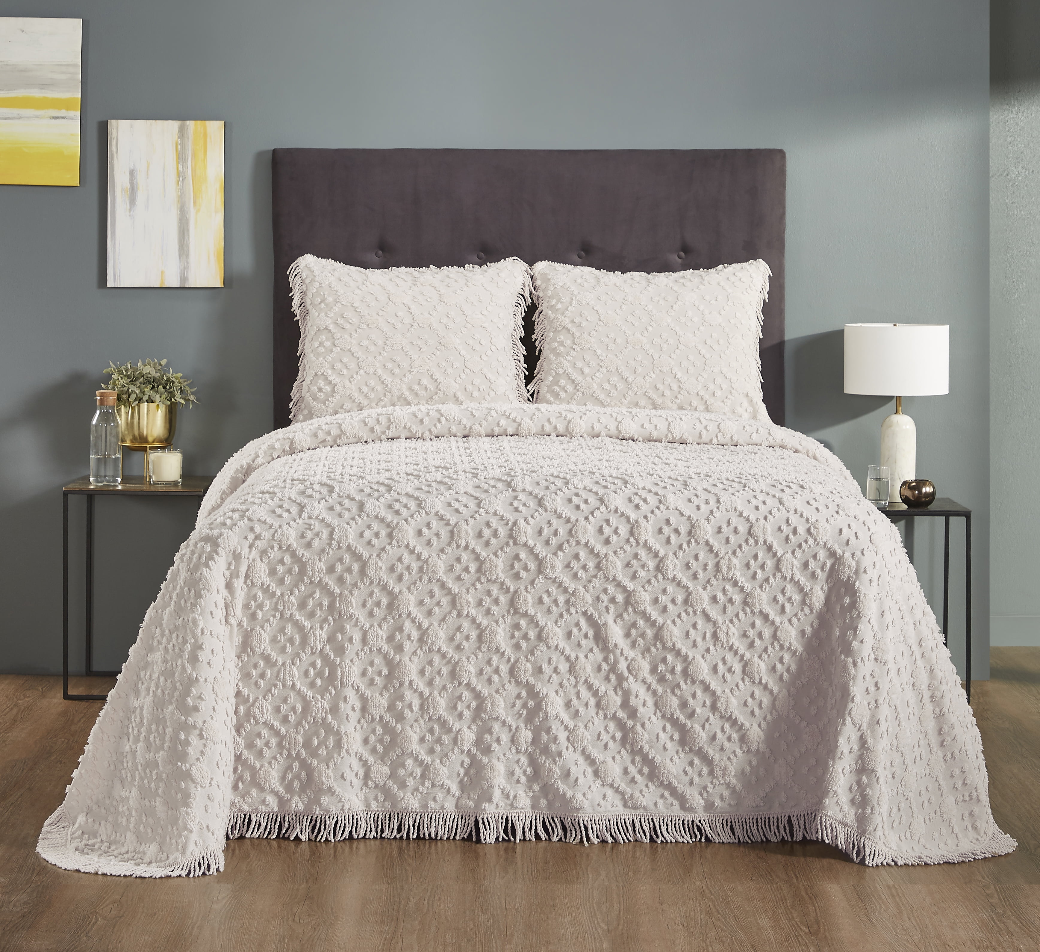 King White Cotton Textured Boho Bedspread Set