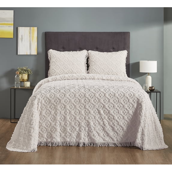 Better Trends 4 Piece Chenille Bedspread Set for King Bedspread 100% Cotton Lightweight Bedspread for All Season Charleston Collection (Ivory)
