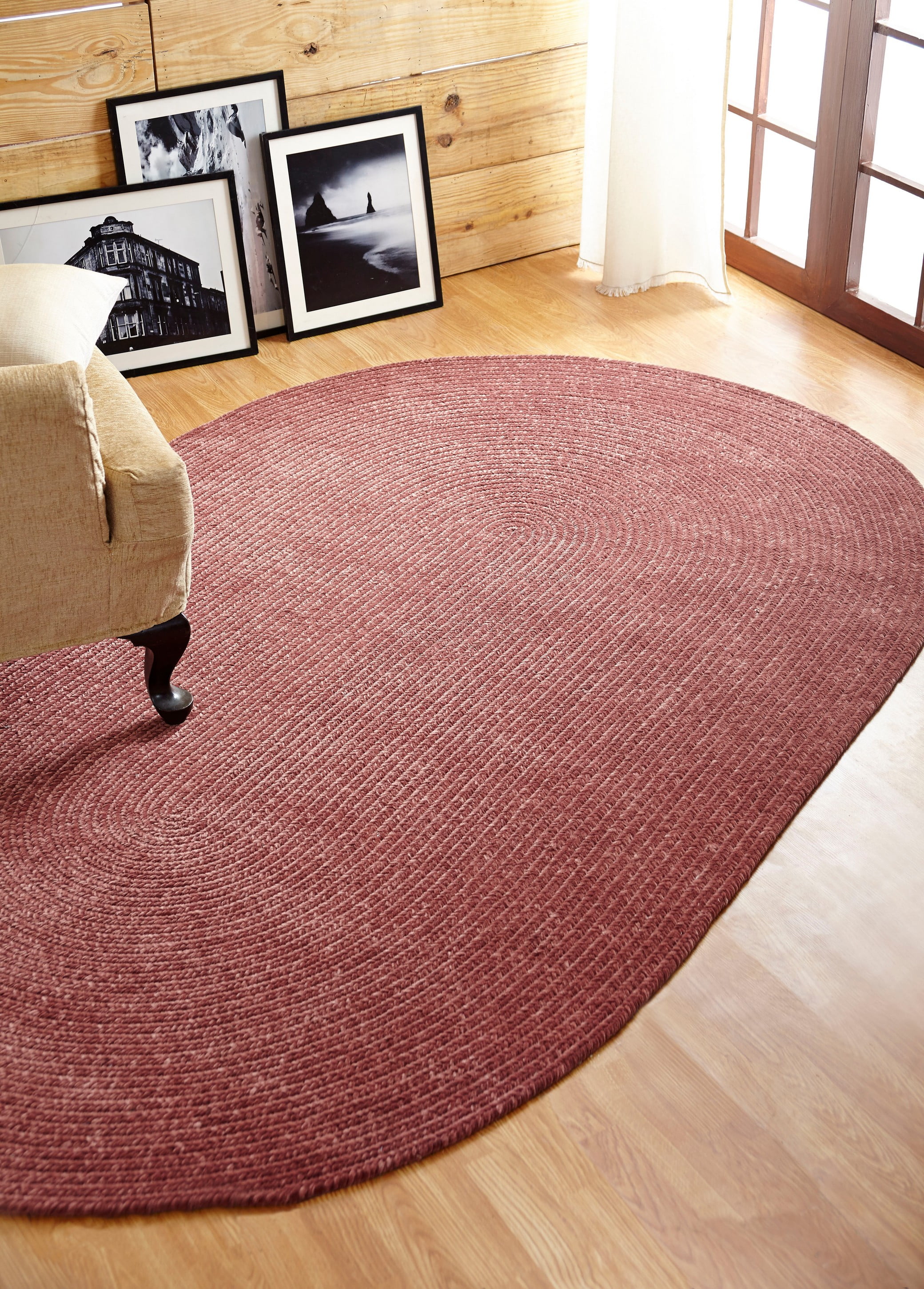 Mauve 30" x 50" Oval Braided Synthetic Area Rug