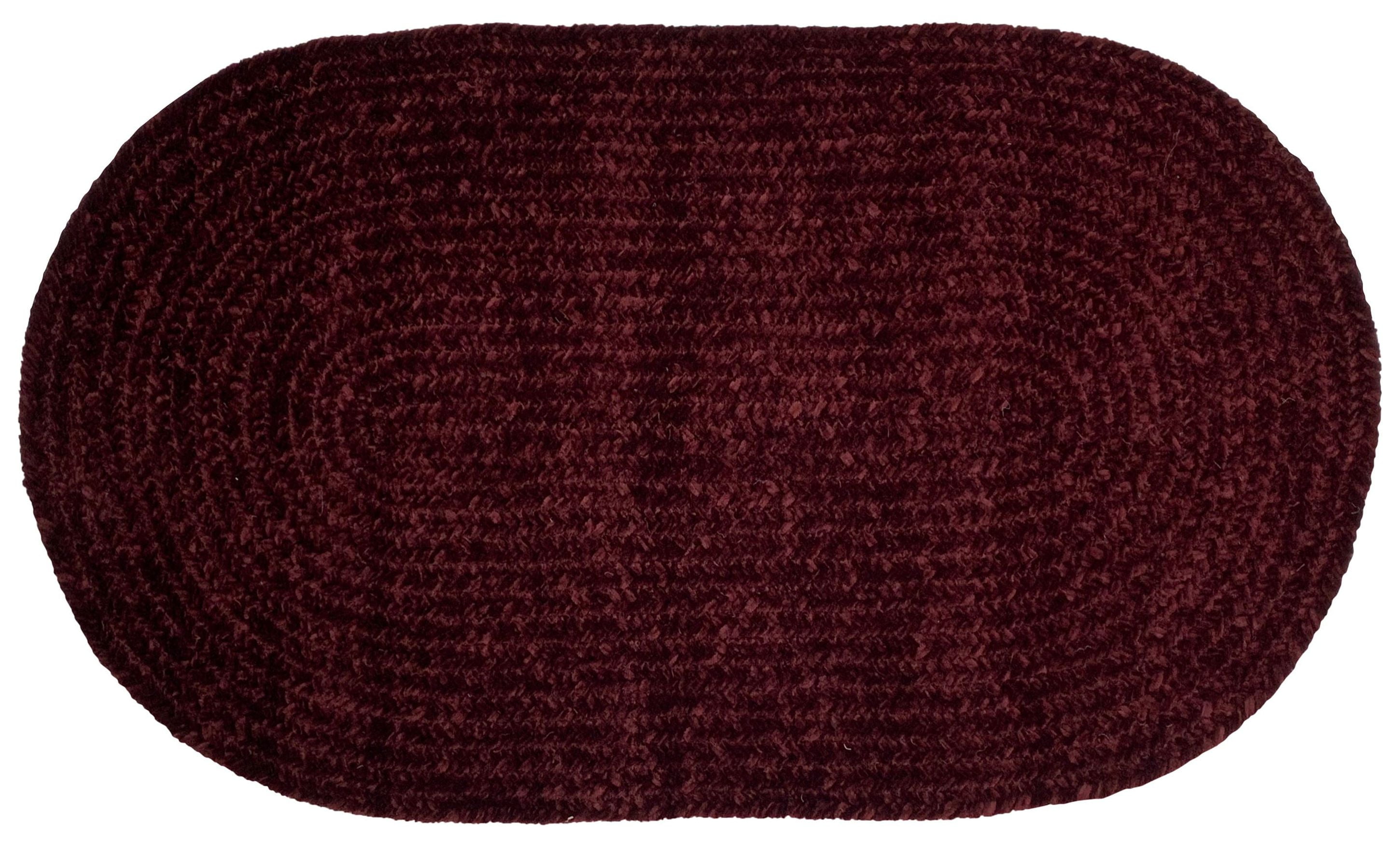 Burgundy Oval Braided Synthetic Reversible Utility Rug, 22" x 40"