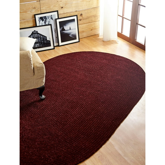Better Trends Oval Braided Rug 30"x 50" 100% Cotton Rug for Indoor Use, Area Rug for Bedroom Chenille Solid Collection - (Burgundy)