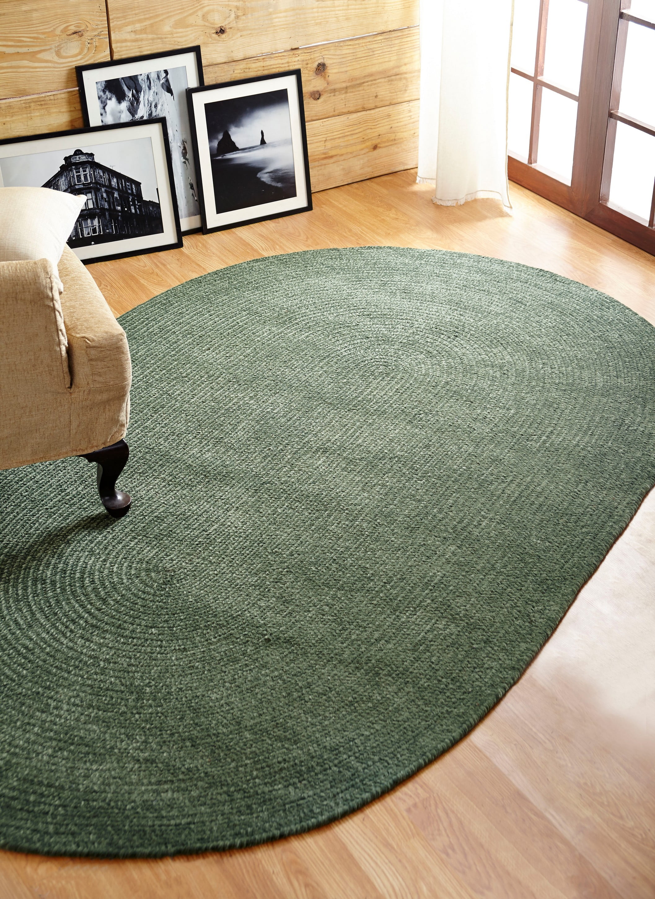Diluth Green Oval Braided Synthetic Rug, 42" x 66"