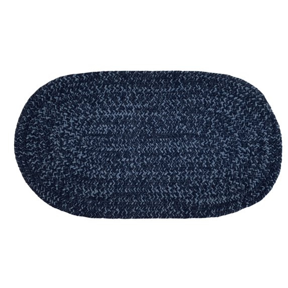 Better Trends 22" x 40" Oval Braided Rug 100% Polyester Durable and Stain Resistant Reversible Indoor Area Utility Rug, Chenille Tweed Collection - Navy & Smoke Blue