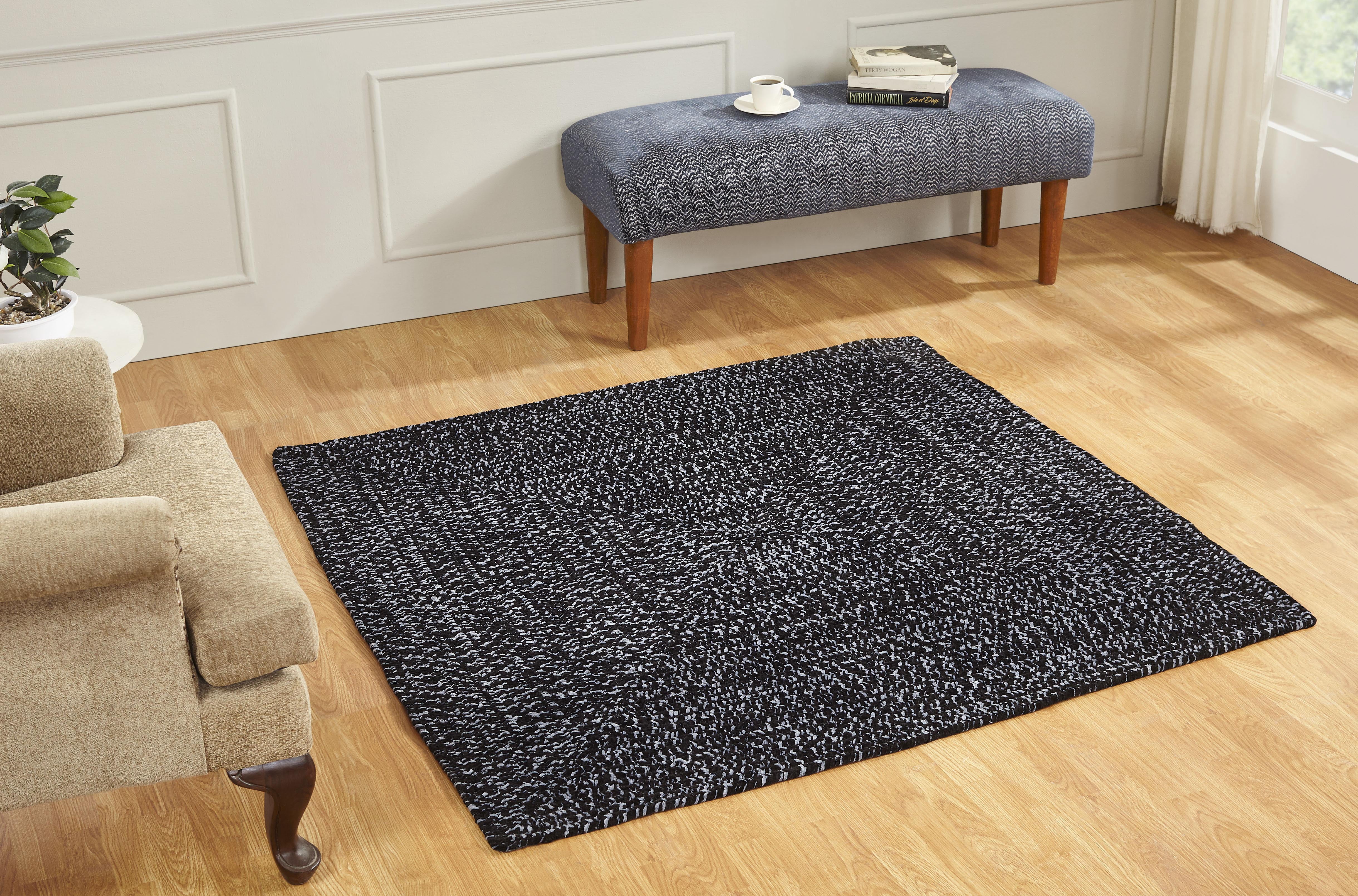 Better Trends 72" Square Braided Rug 100% Polyester Durable and Stain Resistant Reversible Indoor Area Utility Rug, Chenille Tweed Collection - Black & Gray