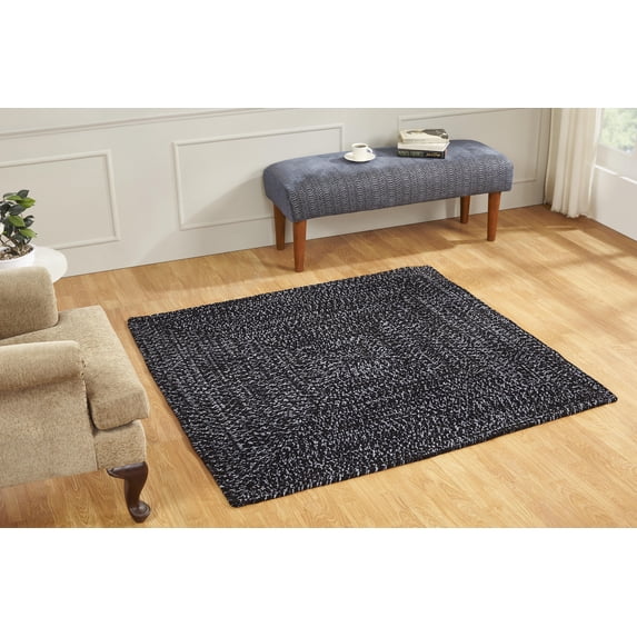 Better Trends 72" Square Braided Rug 100% Polyester Durable and Stain Resistant Reversible Indoor Area Utility Rug, Chenille Tweed Collection - Black & Gray