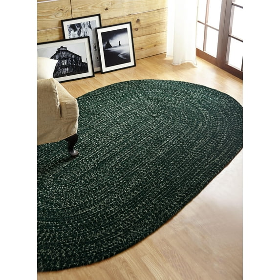 Better Trends 8' x 10' Oval Braided Rug 100% Polyester Durable and Stain Resistant Reversible Indoor Area Utility Rug, Chenille Tweed Collection - Diluth & Emerald