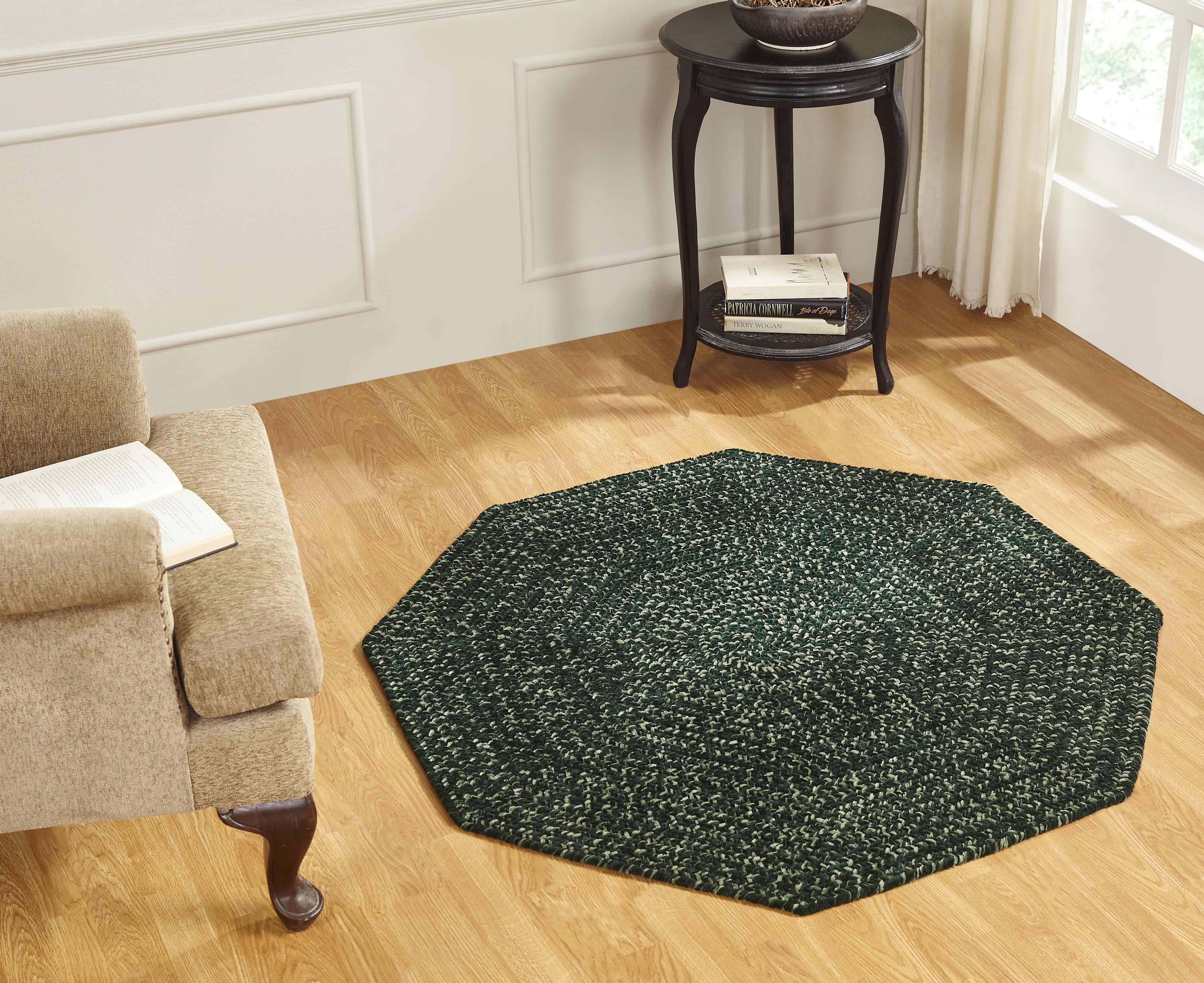 Better Trends 48" Octaganol Braided Rug 100% Polyester Durable and Stain Resistant Reversible Indoor Area Utility Rug, Chenille Tweed Collection - Diluth & Emeralad