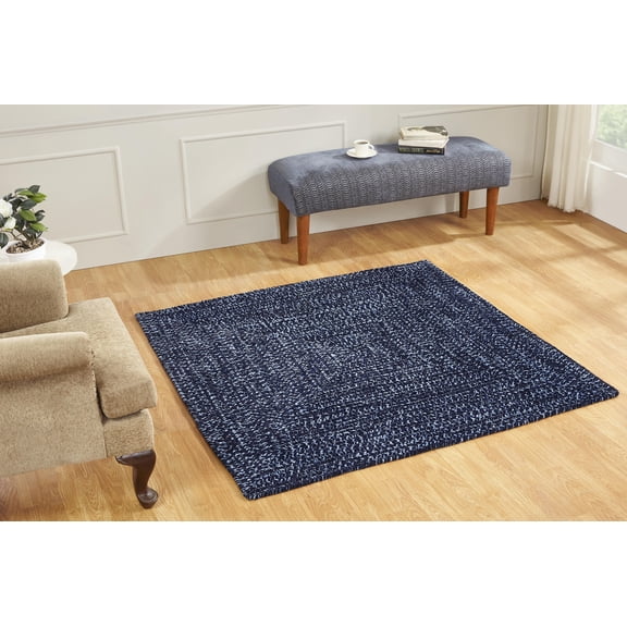 Better Trends 60" Square Braided Rug 100% Polyester Durable and Stain Resistant Reversible Indoor Area Utility Rug, Chenille Tweed Collection - Navy & Smoke Blue