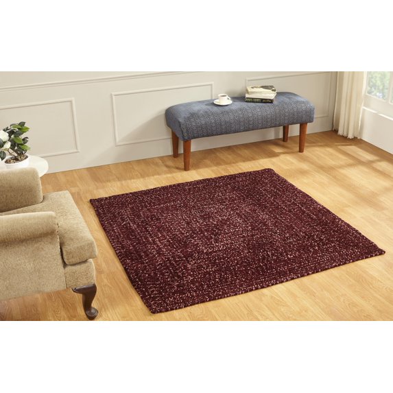 Better Trends 72" Square Braided Rug 100% Polyester Durable and Stain Resistant Reversible Indoor Area Utility Rug, Chenille Tweed Collection - Burgundy & Mauve