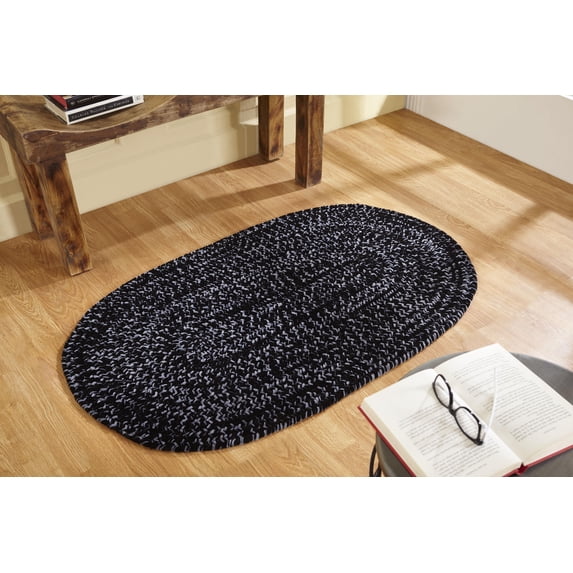 Better Trends 30" x 50" Oval Braided Rug 100% Polyester Durable and Stain Resistant Reversible Indoor Area Utility Rug, Chenille Tweed Collection - Black & Gray