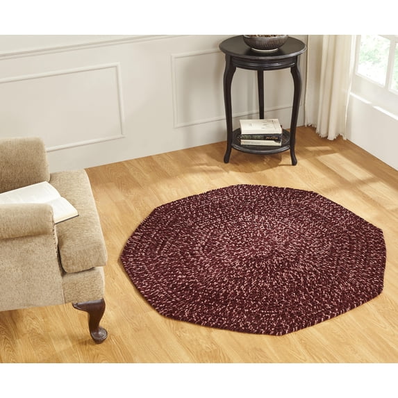 Better Trends 48" Octaganol Braided Rug 100% Polyester Durable and Stain Resistant Reversible Indoor Area Utility Rug, Chenille Tweed Collection - Burgundy & Mauve