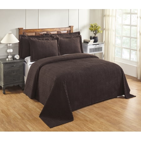 Better Trends 100% Cotton Full/Double Bedspread – Soft & Cozy Classic Stripe Coverlet, Machine Washable (96" x 110", Chocolate) Jullian Collection