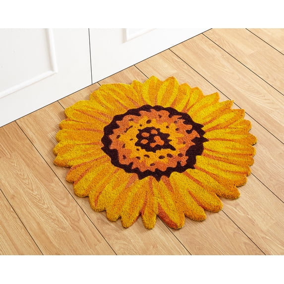 Better Trends Coir Door Mat 100% Natural Jute 30" Round, Sunflower