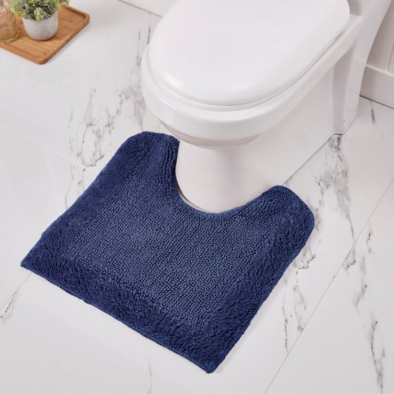 Better Trends 20" x 20" U-Shape Toilet Rug, 100% Cotton Soft Reversible Tufted Bathroom Rug, Contour Mat, Water Absorbent, Machine Washable, Toilet Base Rug (Navy) Edge Collection