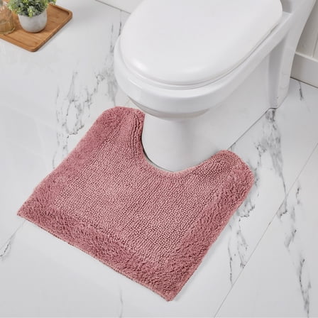 Better Trends 20" x 20" U-Shape Toilet Rug, 100% Cotton Soft Reversible Tufted Bathroom Rug, Contour Mat, Water Absorbent, Machine Washable, Toilet Base Rug (Pink) Edge Collection