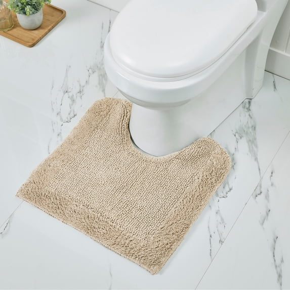 Better Trends 20" x 20" U-Shape Toilet Rug, 100% Cotton Soft Reversible Tufted Bathroom Rug, Contour Mat, Water Absorbent, Machine Washable, Toilet Base Rug (Sand) Edge Collection