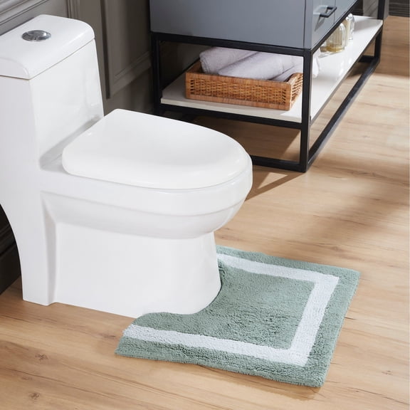 Better Trends Contour Toilet Rugs 100% Cotton Reversible Machine Washable and Highly Absorbent Bathroom Rugs for Bathroom 20" x 20" Bath Rug Blue & White Hotel Multi Collection