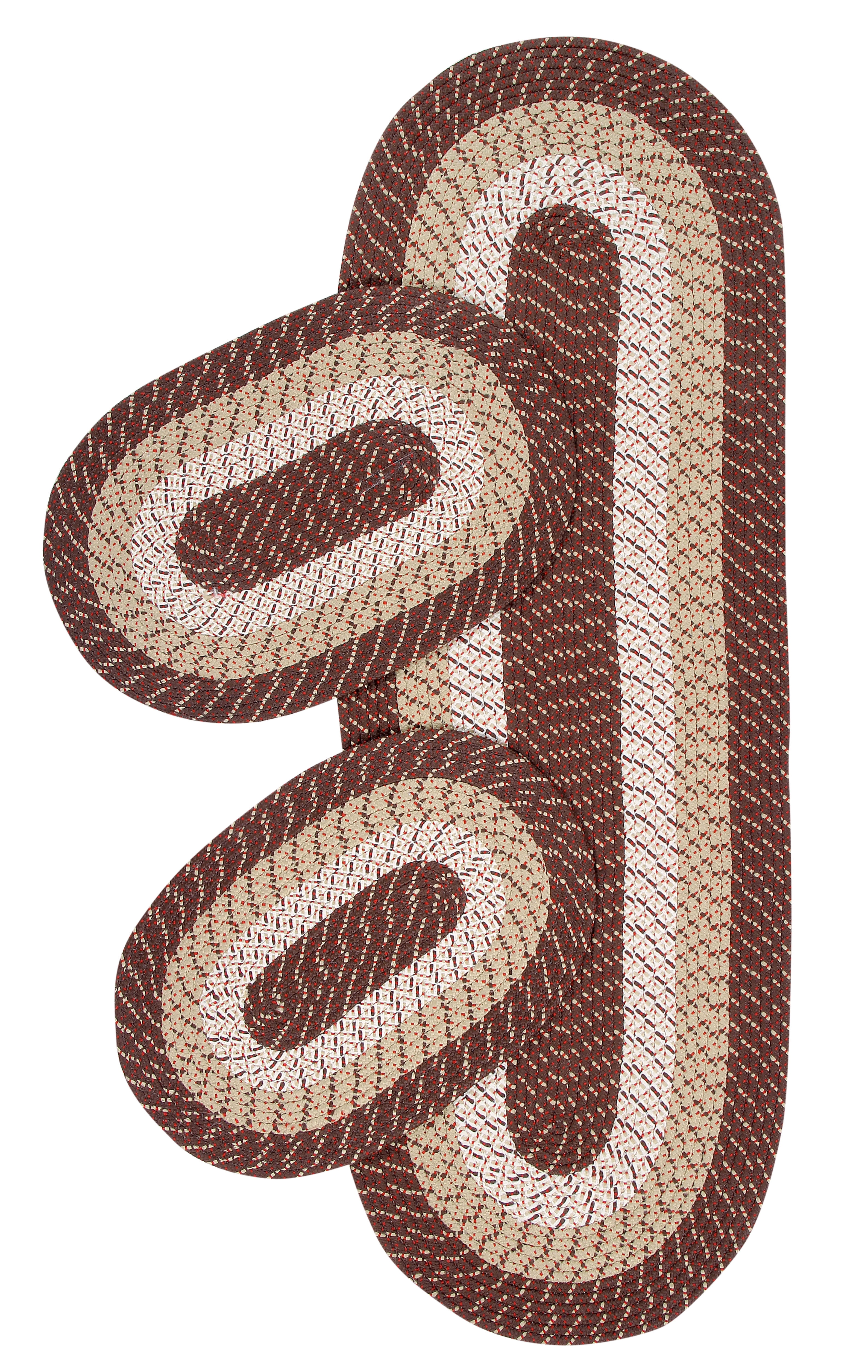 Better Trends 3 Piece Braided Rug Set, 100% Polypropylene Indoor Area Rugs Durable & Reversible, Country Collection - Brown Stripe