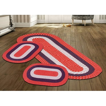 Better Trends Country Braid 3 Piece Set Reversible Indoor Area Utility Rug 100% Polypropylene, 24" x 72"/20" x 30"/20" x 30", Americana Stripe