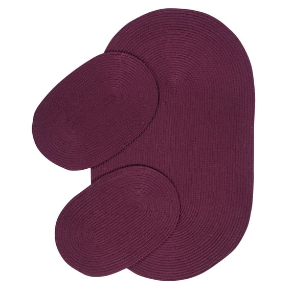 Better Trends 3 Piece Braided Rug Set, 100% Polypropylene Indoor Area Rugs Durable & Reversible, Country Collection - Burgundy Solid