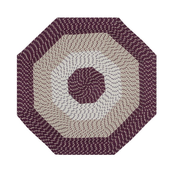 Better Trends 96" Octagonal Braided Rug 100% Polypropylene Durable and Stain Resistant Reversible Indoor Area Utility Rug, Country Stripe Collection - Burgundy Stripe