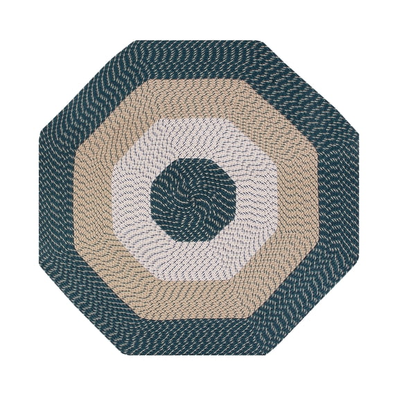 Better Trends 96" Octagonal Braided Rug 100% Polypropylene Durable and Stain Resistant Reversible Indoor Area Utility Rug, Country Stripe Collection - Hunter Stripe