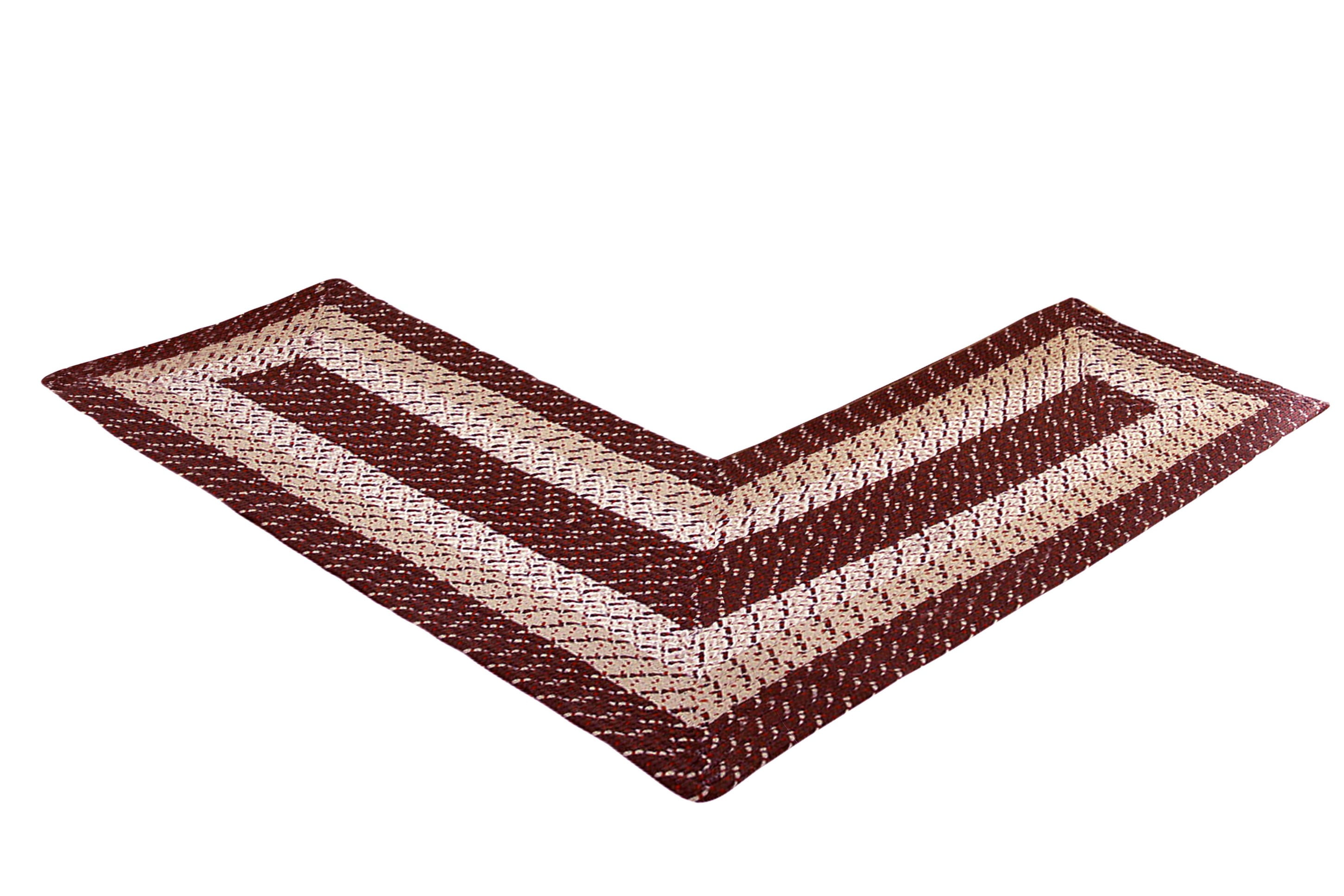 Better Trends 24"x 48"x 48" L-Shape Braided Rug 100% Polypropylene Durable and Stain Resistant Reversible Indoor Area Utility Rug, Country Stripe Collection - Burgundy Stripe