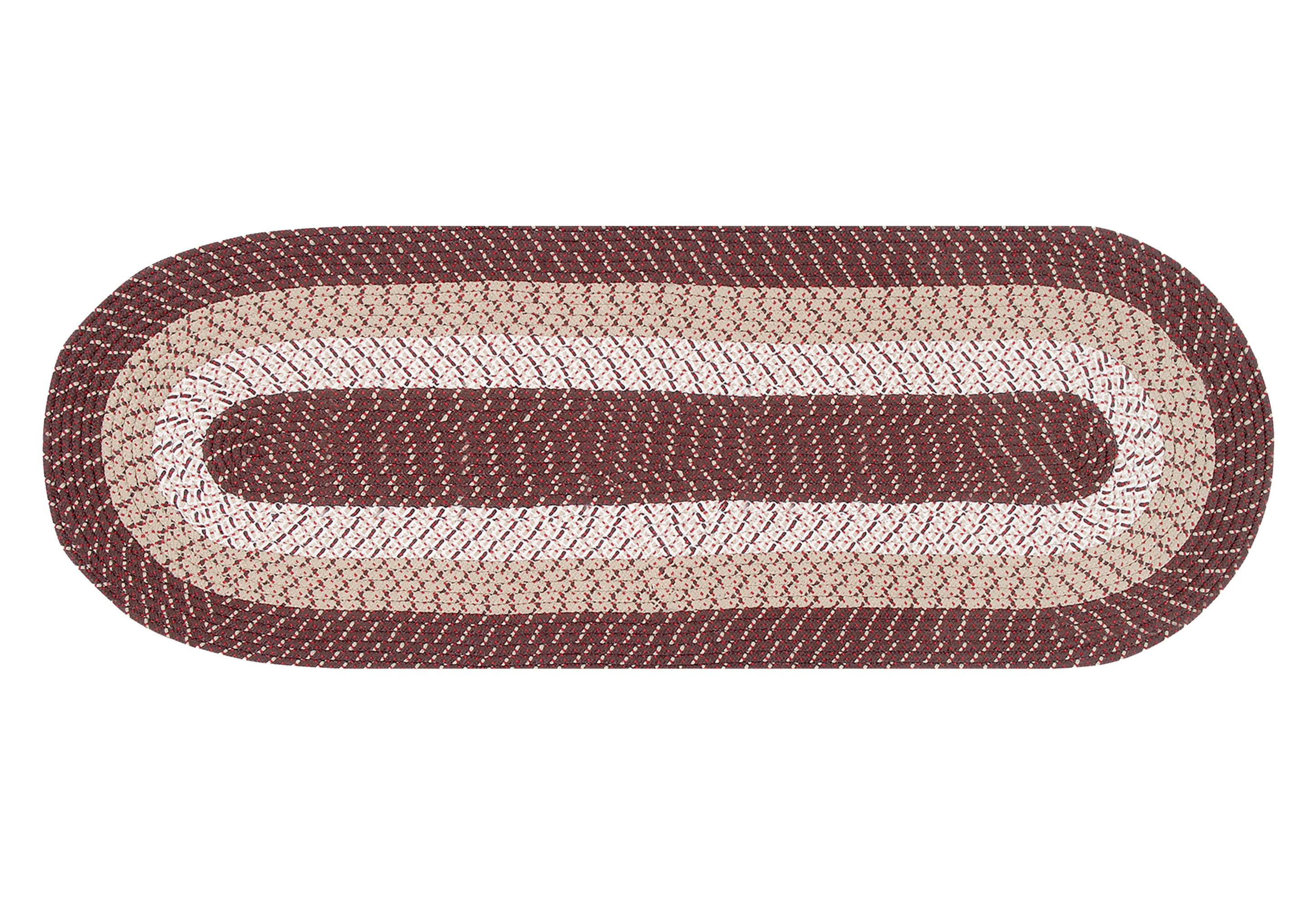 Classic Braided Brown Stripe Synthetic Indoor Runner Rug 24" x 66"