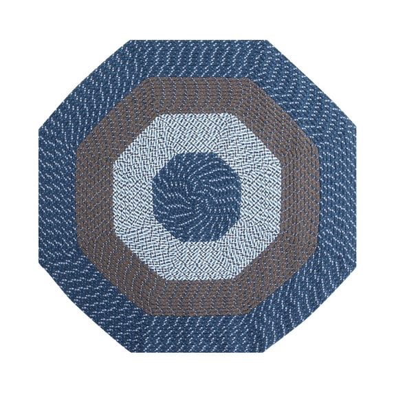 Better Trends 72" Octagonal Braided Rug 100% Polypropylene Durable and Stain Resistant Reversible Indoor Area Utility Rug, Country Stripe Collection - Chambray Stripe