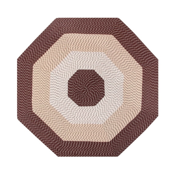 Better Trends 96" Octagonal Braided Rug 100% Polypropylene Durable and Stain Resistant Reversible Indoor Area Utility Rug, Country Stripe Collection - Brown Stripe