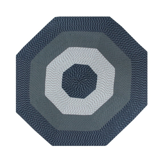 Better Trends 96" Octagonal Braided Rug 100% Polypropylene Durable and Stain Resistant Reversible Indoor Area Utility Rug, Country Stripe Collection - Dark Blue Stripe