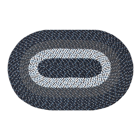 Better Trends 8' x 11' Oval Braided Rug 100% Polypropylene Durable and Stain Resistant Reversible Indoor Area Utility Rug, Country Stripe Collection - Dark Blue Stripe