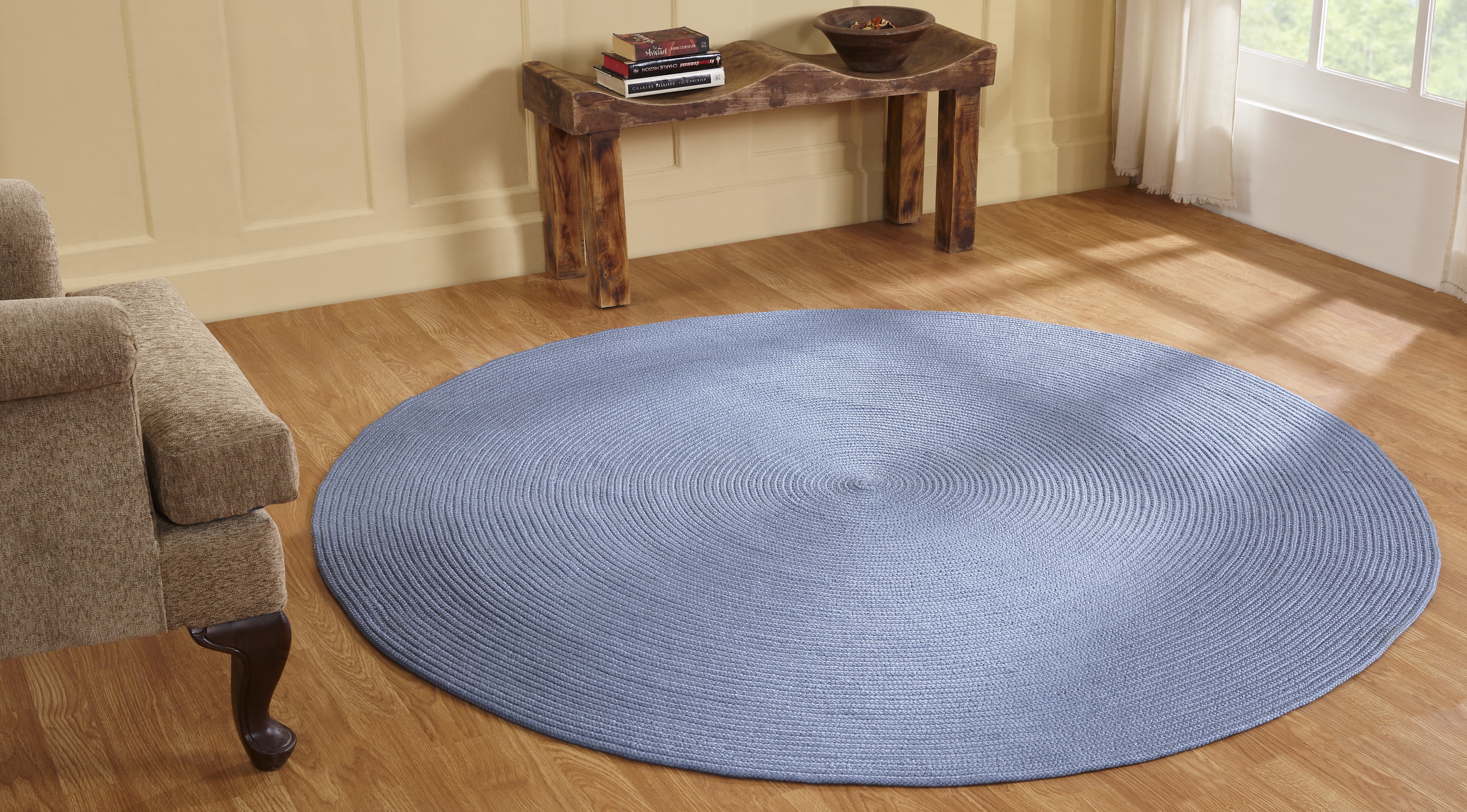 Better Trends Country Braided Rug 6' Round Light Blue Solid - Walmart.com
