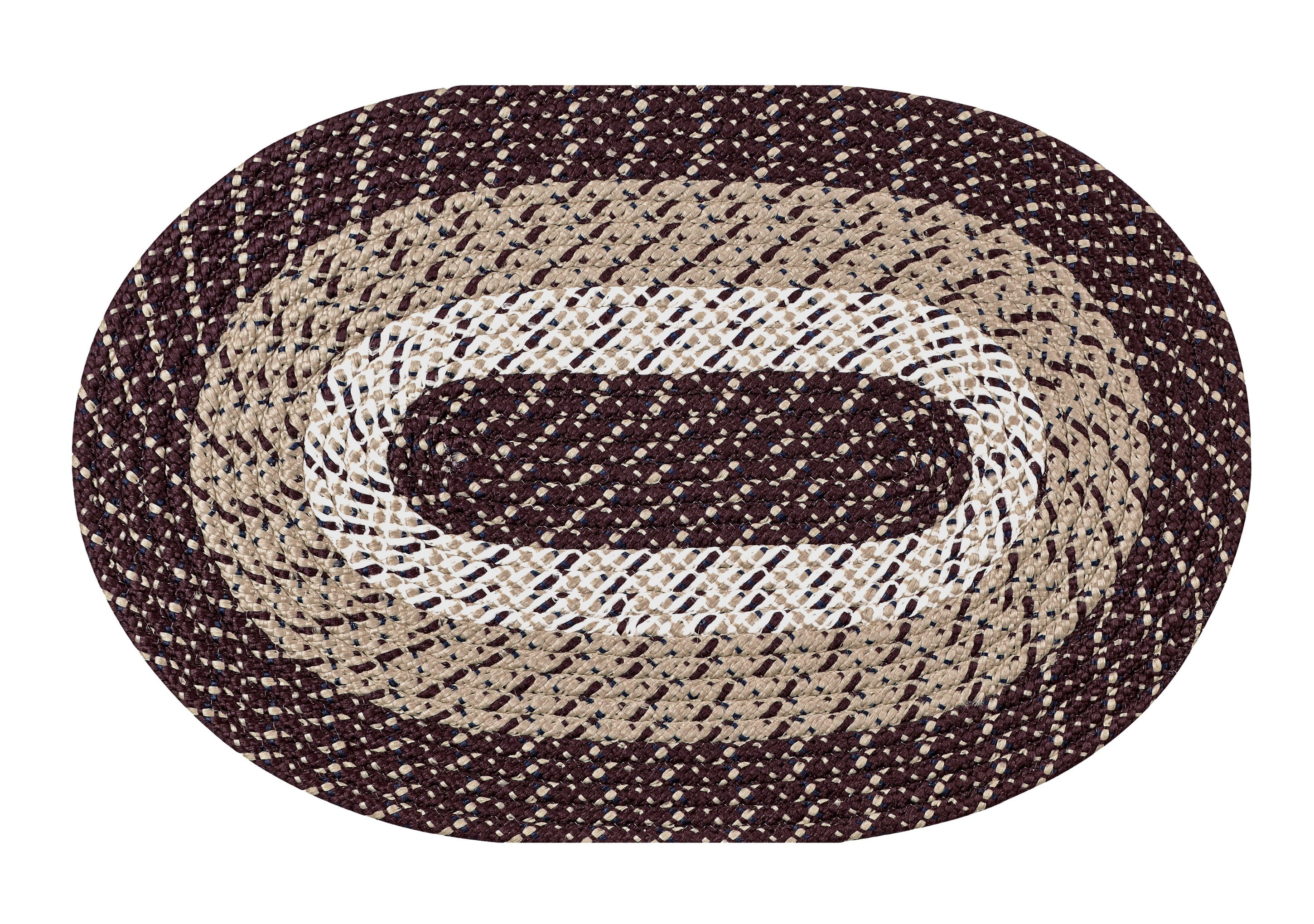 Burgundy Stripe Oval Braided Polypropylene Area Rug 64" x 100"