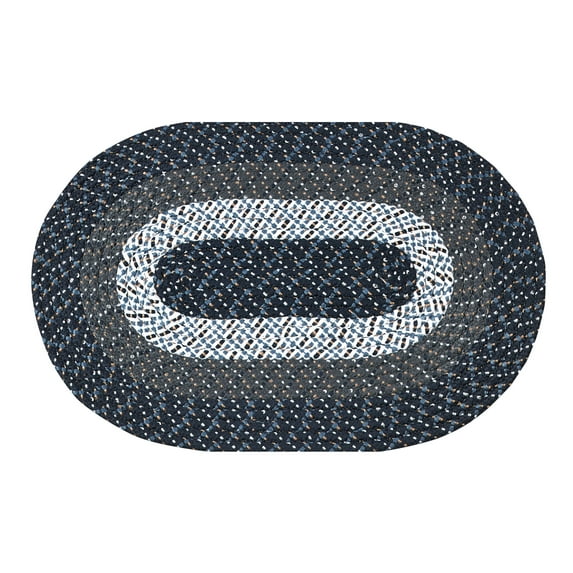 Better Trends 5.3' x 8.3' Oval Braided Rug 100% Polypropylene Durable and Stain Resistant Reversible Indoor Area Utility Rug, Country Stripe Collection - Dark Blue Stripe