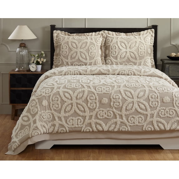 Better Trends Chenille Comforter Set King Size 3 Piece 100% Cotton Soft & Cozy All Season Bedding Eden Collection - Linen/Ivory