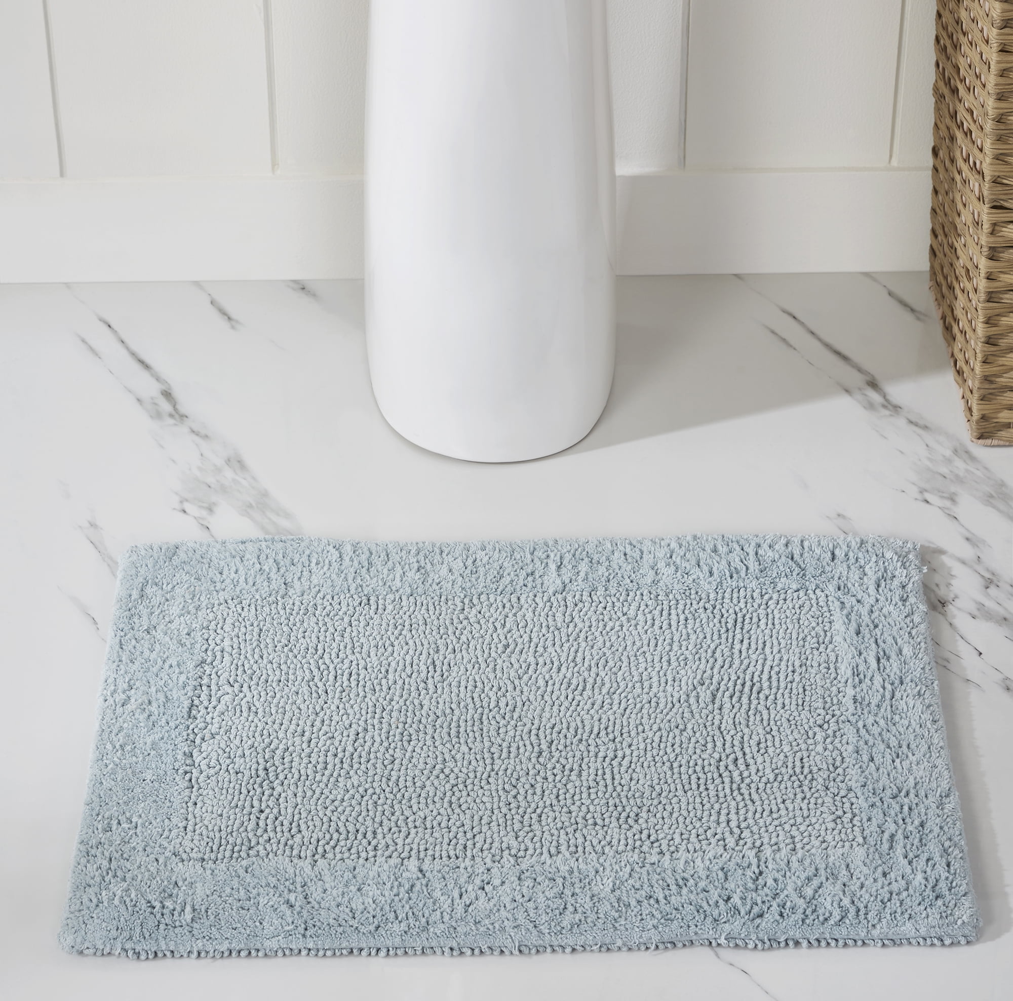 Blue 100% Cotton Reversible Tufted Bathroom Rug Set