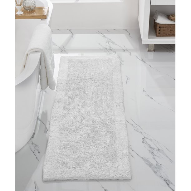 Better Trends Edge White 100 Cotton Reversible Runner Bath Rug, 20" x