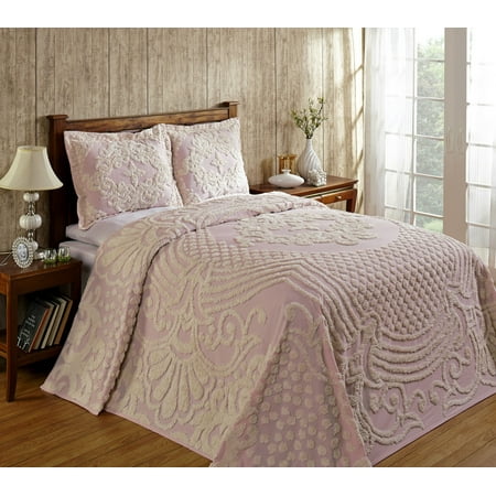 Better Trends Chenille Bedspread For Queen Size Bed 100% Cotton Lightweight Bedspread for all Season 102" x 110" Florence Collection (Pink)