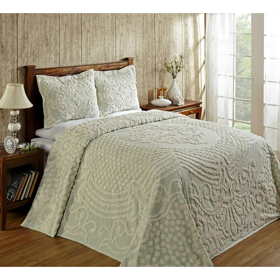 Better Trends 3 Piece Chenille Bedspread Set for Full/Double Bedspread 100% Cotton Lightweight Bedspread for all Season Florence Collection (Sage)