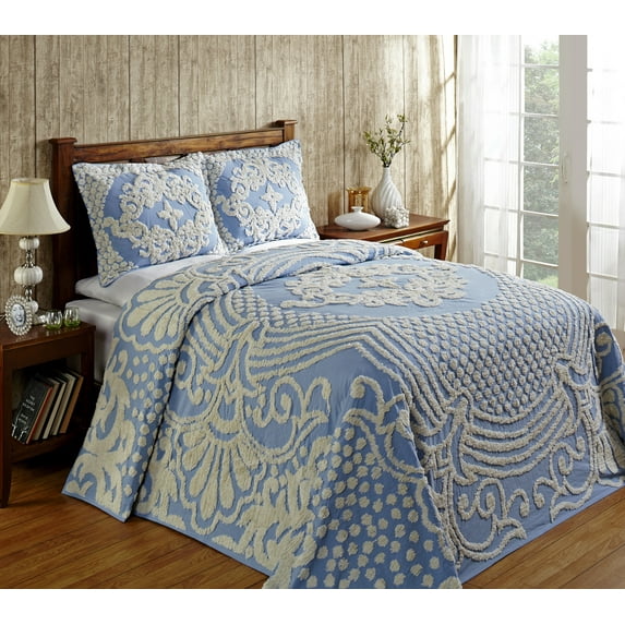Better Trends Chenille Bedspread For Twin Size Bed 100% Cotton Lightweight Bedspread for all Season 81" x 110" Florence Collection (Blue)